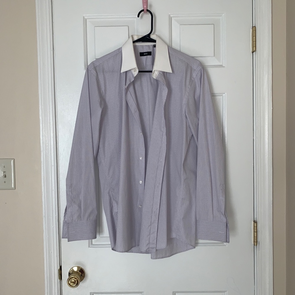 NWOT! Hugo Boss Men’s Lavender Checkered Shirt